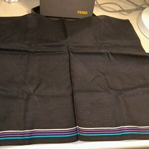 FENDI NEW in BOX black cotton purple stripe handkerchief scarf